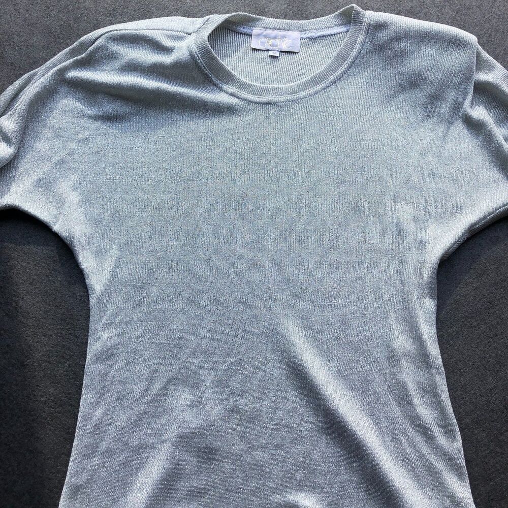 Y2K Vtg Cache Silver Metallic Shimmer Top retro S M Short Sleeve Made in USA A12